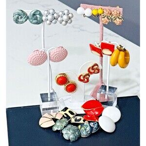 Vintage Clip On Earrings Lot Enamel Colorful Retro 80s 90s Geometric 1 Screwback